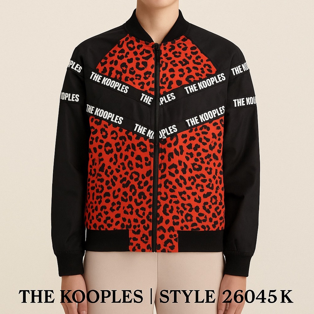 The Kooples "Pop‎ Leo" Leopard Print Logo Tape Bomber – Style 26045K Size XL